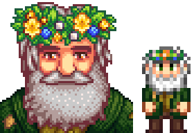  A picture of Diverse Stardew Valley's vanilla option for Linus's portrait and character sprite.