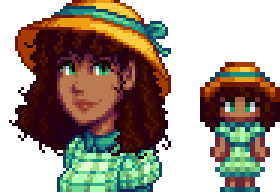  A picture of Diverse Stardew Valley's Mixed option for Penny's portrait and character sprite.