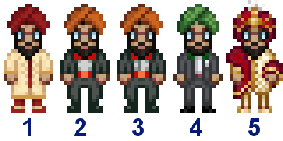  A picture of Diverse Stardew Valley's wedding outfit options for Harvey's Modded Sikh variant.