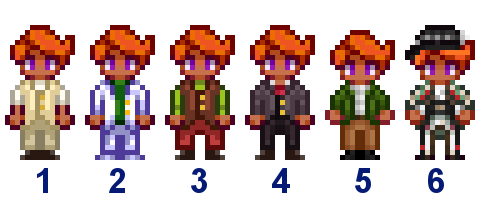  A picture of Diverse Stardew Valley's wedding outfit options for Leah's butch variant.