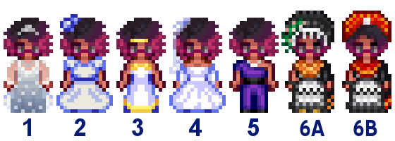  A picture of Diverse Stardew Valley's wedding outfit options for Maru's Modded Lavender variant.