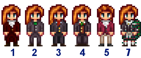  A picture of Diverse Stardew Valley's wedding outfit options for Elliott's vanilla variant.