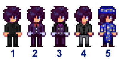  A picture of Diverse Stardew Valley's wedding outfit options for Sebastian's vanilla variant.