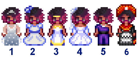  A picture of Diverse Stardew Valley's wedding outfit options for Maru's Modded Lavender variant.