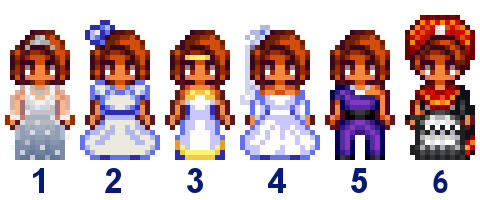  A picture of Diverse Stardew Valley's wedding outfit options for Maru's vanilla variant.