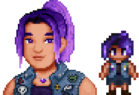 A picture of Diverse Stardew Valley's modded plus-size option for Abigail's portrait and character sprite.