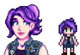 A picture of Diverse Stardew Valley's vanilla straight-size option for Abigail's portrait and character sprite..