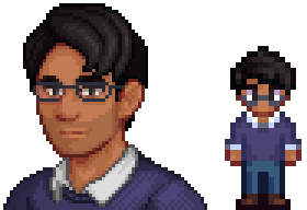  A picture of Diverse Stardew Valley's modded option for Gabriel's portrait and character sprite.