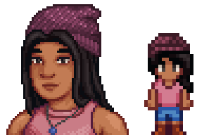  A picture of Diverse Stardew Valley's modded option for Zinnia's portrait and character sprite.