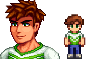 A picture of Diverse Stardew Valley's vanilla option for Alex's portrait and character sprite.