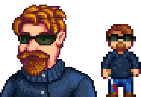  A picture of Diverse Stardew Valley's modded Clint variant without scars.