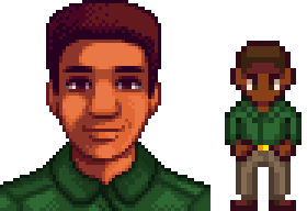  A picture of Diverse Stardew Valley's vanilla option for Demetrius's portrait and character sprite.