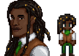  A picture of Diverse Stardew Valley's modded option for Elliott's portrait and character sprite.