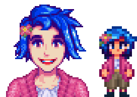  A picture of Diverse Stardew Valley's vanilla option for Emily's portrait and character sprite.