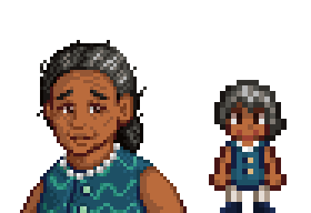 A picture of Diverse Stardew Valley's Mexican option for Evelyn's portrait and character sprite.