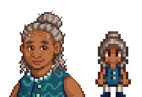 A picture of Diverse Stardew Valley's Samoan option for Evelyn's portrait and character sprite.
