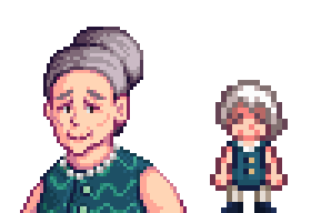 A picture of Diverse Stardew Valley's vanilla option for Evelyn's portrait and character sprite.