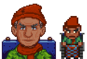 A picture of Diverse Stardew Valley's Mexican option for George's portrait and character sprite.