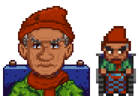 A picture of Diverse Stardew Valley's Samoan option for George's portrait and character sprite.