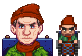 A picture of Diverse Stardew Valley's vanilla option for George's portrait and character sprite.