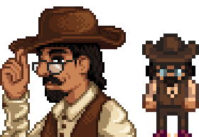 A picture of Diverse Stardew Valley's modded option for Gunther's portrait and character sprite.