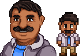  A picture of Diverse Stardew Valley's modded option for Gus's portrait and character sprite.