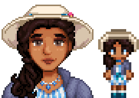  A picture of Diverse Stardew Valley's Romani option for Haley's portrait and character sprite.