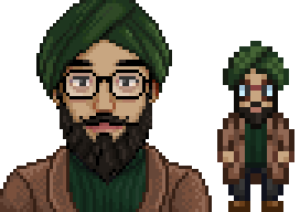  A picture of Diverse Stardew Valley's Modded Sikh option for Harvey's portrait and character sprite.