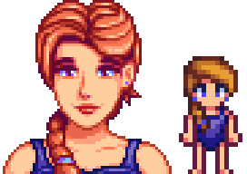  A picture of Diverse Stardew Valley's vanilla option for Jodi's portrait and character sprite.