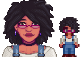 A picture of Lavender's Maru with Natural Hair add-on pack from Diverse Stardew Valley.