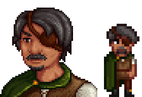  A picture of Diverse Stardew Valley's modded option for Marlon's portrait and character sprite.