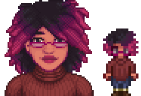  A picture of Diverse Stardew Valley's Modded Lavender option for Maru's portrait and character sprite.
