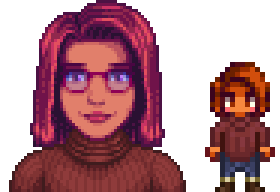  A picture of Diverse Stardew Valley's vanilla option for Maru's portrait and character sprite.