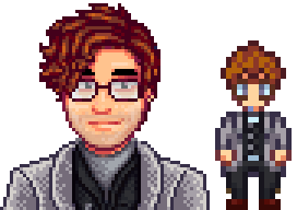 A picture of Medinaquirin and Pinzol's vanilla Harvey with glasses add-on pack from Diverse Stardew Valley.