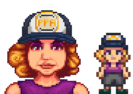  A picture of Diverse Stardew Valley's modded option for Pam's portrait and character sprite.