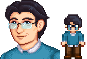 A picture of Diverse Stardew Valley's modded option for Pierre's portrait and character sprite.
