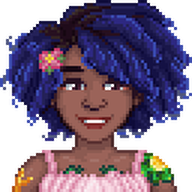  A picture of Diverse Stardew Valley's Black Emily variant with colourful tattoos.