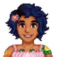  A picture of Diverse Stardew Valley's Romani Emily variant with colourful tattoos.
