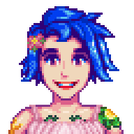  A picture of Diverse Stardew Valley's vanilla Emily variant with colourful tattoos.
