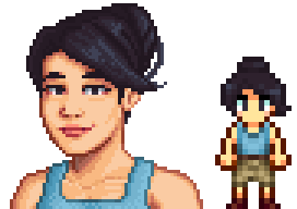  A picture of Diverse Stardew Valley's modded option for Robin's portrait and character sprite.