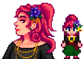  A picture of Diverse Stardew Valley's vanilla option for Sandy's portrait and character sprite.