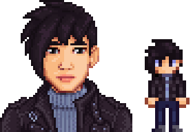  A picture of Diverse Stardew Valley's Modded Black option for Sebastian's portrait and character sprite.