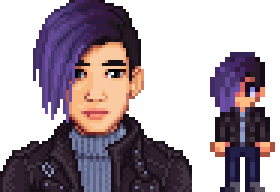  A picture of Diverse Stardew Valley's Modded Purple option for Sebastian's portrait and character sprite.