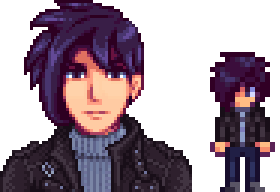  A picture of Diverse Stardew Valley's vanilla option for Sebastian's portrait and character sprite.
