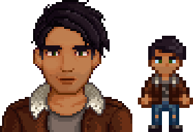  A picture of Diverse Stardew Valley's modded option for Shane's portrait and character sprite.