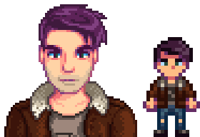  A picture of Diverse Stardew Valley's vanilla option for Shane's portrait and character sprite.