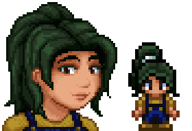 A picture of Diverse Stardew Valley's compatibility modded green-haired option for Ridgeside Village's Trinnie.