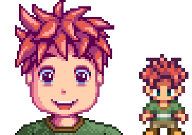 A picture of Diverse Stardew Valley's vanilla option for Vincent's portrait and character sprite.
