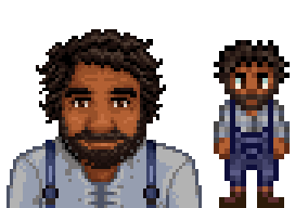  A picture of Diverse Stardew Valley's Tongan option for Willy's portrait and character sprite.