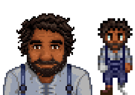  A picture of Diverse Stardew Valley's Tongan Disabled option for Willy's portrait and character sprite.